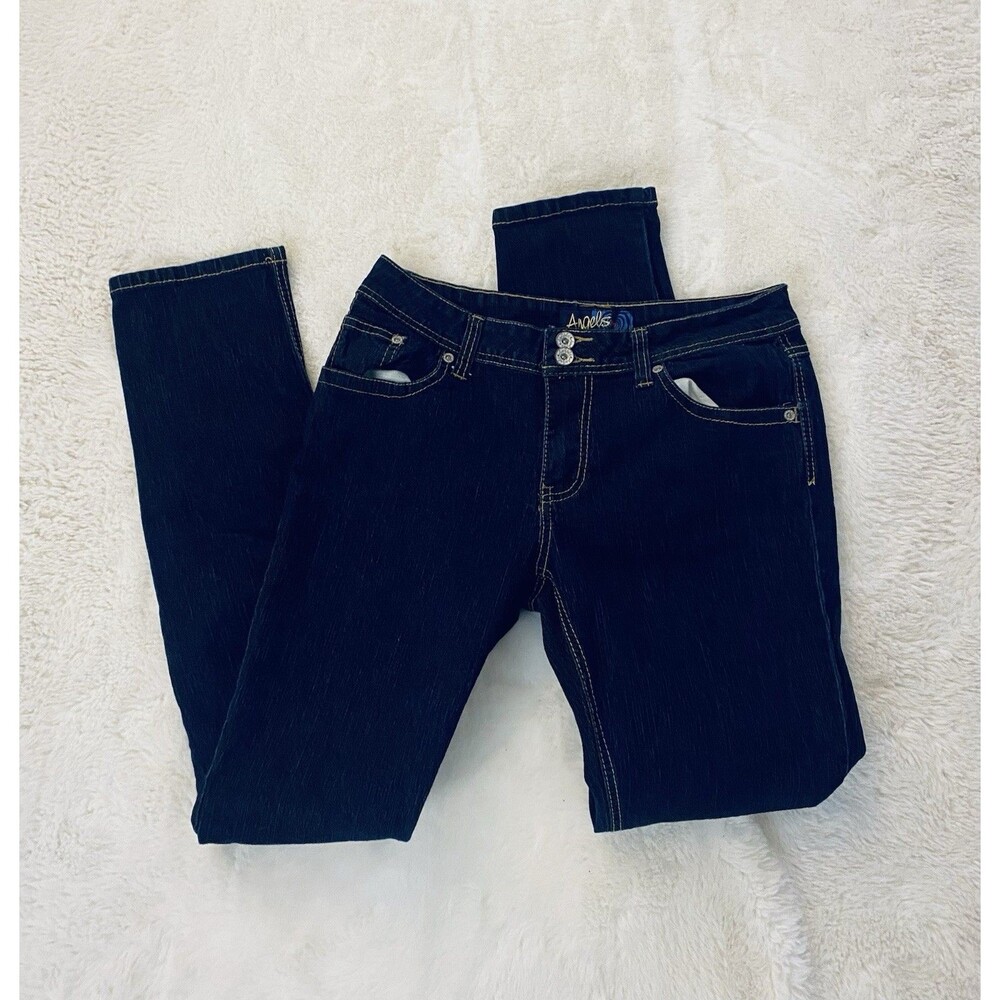 Vintage Angels Low Rise Skinny Jeans Women 13 Dark Wash Flap Pockets Stretch Y2K